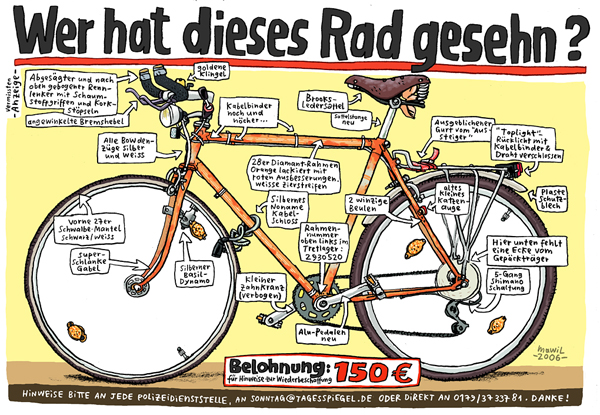 Mawil: Fahrrad-Tour-Checkliste, Der Tagesspiegel, Juli 2008 © Der Tagesspiegel
