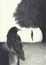 Ilustrace k povídce „Havraní křídla“. © Markéta Kubátová
