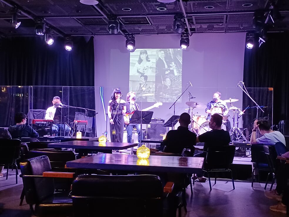 Jennifer Palor and the Urban Crew perform at Lau Bak Freespace Livehouse in Hong Kong’s West Kowloon Cultural District, May 15, 2021. 