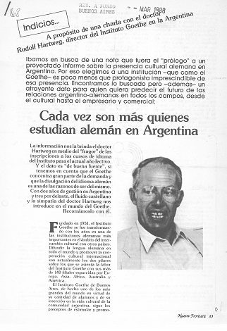 Prensa - Entrevista a Rudolph Hartweg. 1988.