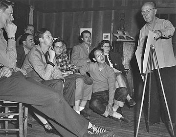 Ben Chinn und weitere Fotografie-Studenten von der California School of Fine Arts (San Francisco Art Institute) in Edward Weston’s Zuhause in Carmel, 1948