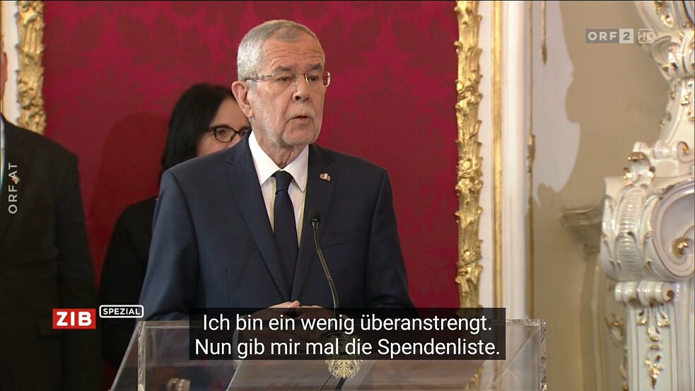 Screenshot: Falsche Untertitel bei der Übertragung der Vereidigungszeremonie des österreichischen Kanzlers
