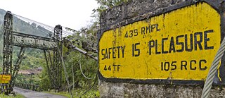 Sign with the inscription “Safety is pleasure”, Sangam, Arunachal Pradesh, India