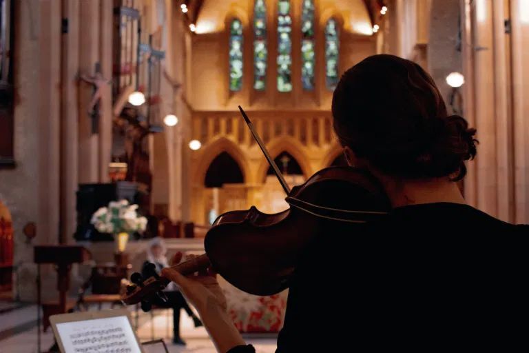 Baroque violinist Simone Slattery puts on a performance at Christ Church Cathedral in Newcastle