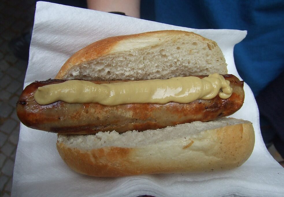 Close-up picture of a German Bratwurst