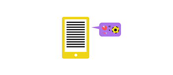 Illustration: A mobile device with a speech bubble containing a ball and statistics