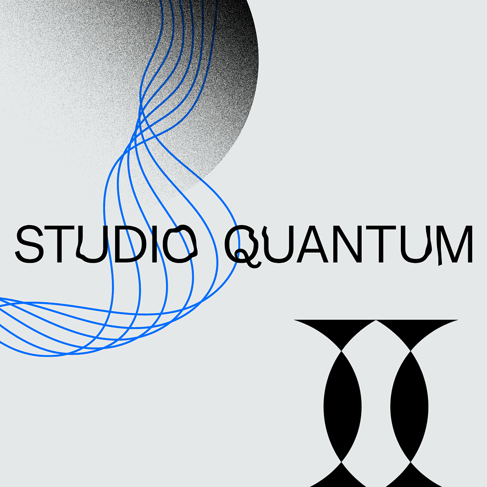 Studio Qunatum Logo und Design - Blau mit bbstrakten Figuren 
