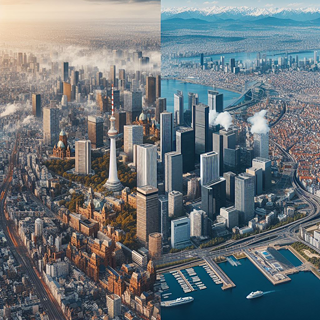 Kombinierte Skyline von Tokyo und Berlin