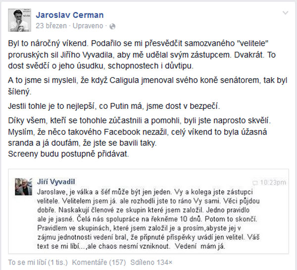 Quelle: Screenshot des Facebook-Profils von Jaroslav Cerman