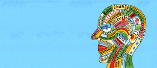 Illustration of a head made up of colourful thoughts, such as solidarity.