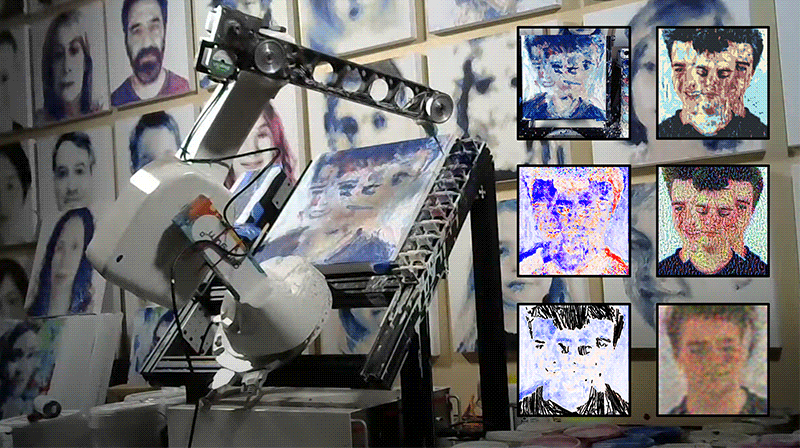 Animated GIF of Pindar van Arman's painting robots