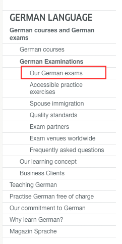 Plain English: Left Navigation - Our German Exams