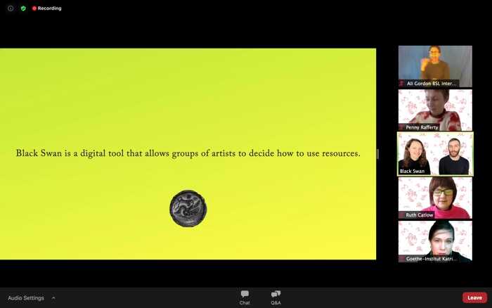 Screenshot der „Berlin: Black Swan DAO“ Online-Session, 28. Januar 2020