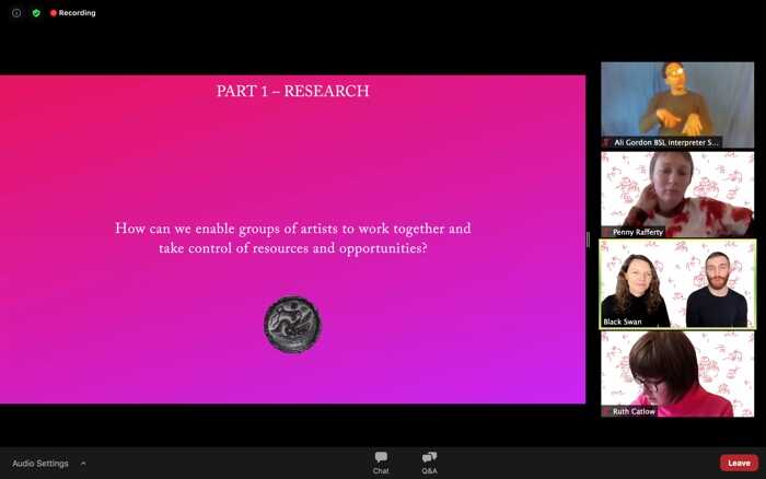 Screenshot der „Berlin: Black Swan DAO“ Online-Session, 28. Januar 2020