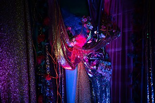 Kam Franklins Performance „Homegirl Island“ fand in The Glitter Garden statt, der während der COVID-19-Pandemie als private Kunstinstallation und Performance-Studio in ihrem Haus gebaut wurde.