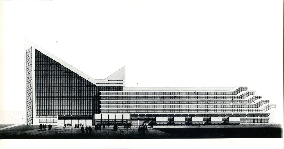Fakultät für Architektur und Bauwesen der Weißrussischen polytechnischen Hochschule (Minsk),  Architekten: W. Anikin, I. Esman // 1983