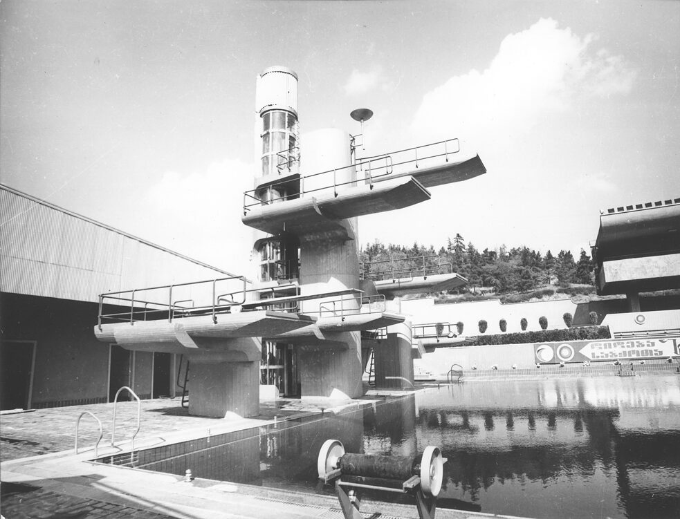 Central Aquatic Sports Center Named after Lenin Komsomol (Now: Laguna Vere) (Tbilisi), architects: Sh. Kavlashvili, G. Abuladze, R. Kiknadze // 1978