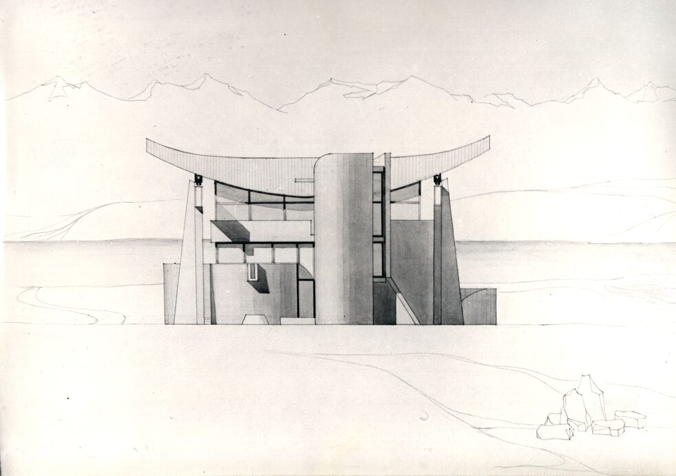 Projekt für eine Schwimmhalle im Ferienzentrum Geologe (Gebiet Issyk-Kul), Architekten: O. Lasarew, A. Susik // 1976