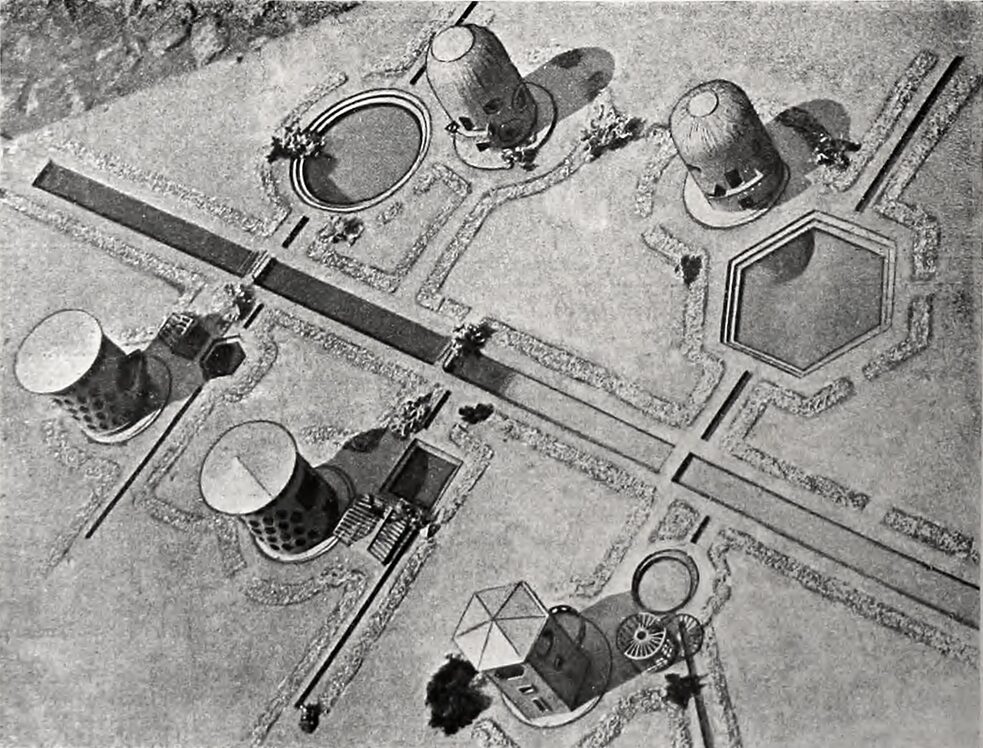 Häuser für sesshaft werdende Nomaden (Kirgisien), Architekt: V. Kalmykow // 1933, aus der Zeitschrift „Architektur der UdSSR“ Nr. 5, 1933