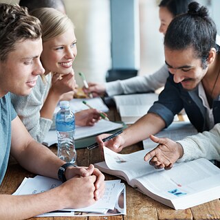 Vier junge Menschen beim gemeinsamen Lernen