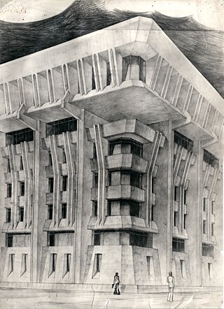 Gebäude des Zentralkomitees der Kommunistischen Partei der Kirgisischen SSR (heute Präsidentenpalast) (Frunse), Architekten: U. Alymkulow, A. Zusik, O. Lasarew, R. Muchamadiew, S. Sultanow // 1984