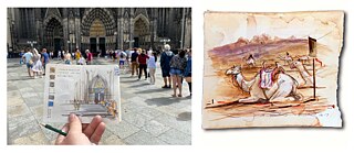 Jens Hübner maluje wszędzie – czy to przed głównym portalem katedry w Kolonii, czy podczas podróży przez pustynię. 