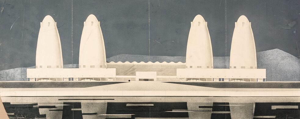 Atomkraftwerk, Abschlussarbeit, Hochschule für Architektur Moskau, Autor: A. Morgulis, Leiter: N. Geraskin, O. Silantjew, I. Mittelmann // 1961