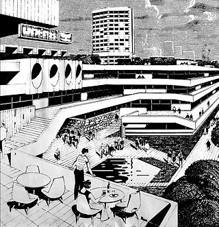 Entwurfsskizze eines öffentlichen Wohngebietszentrums (Jerewan), Architekt: M. Towmasjan // 1982