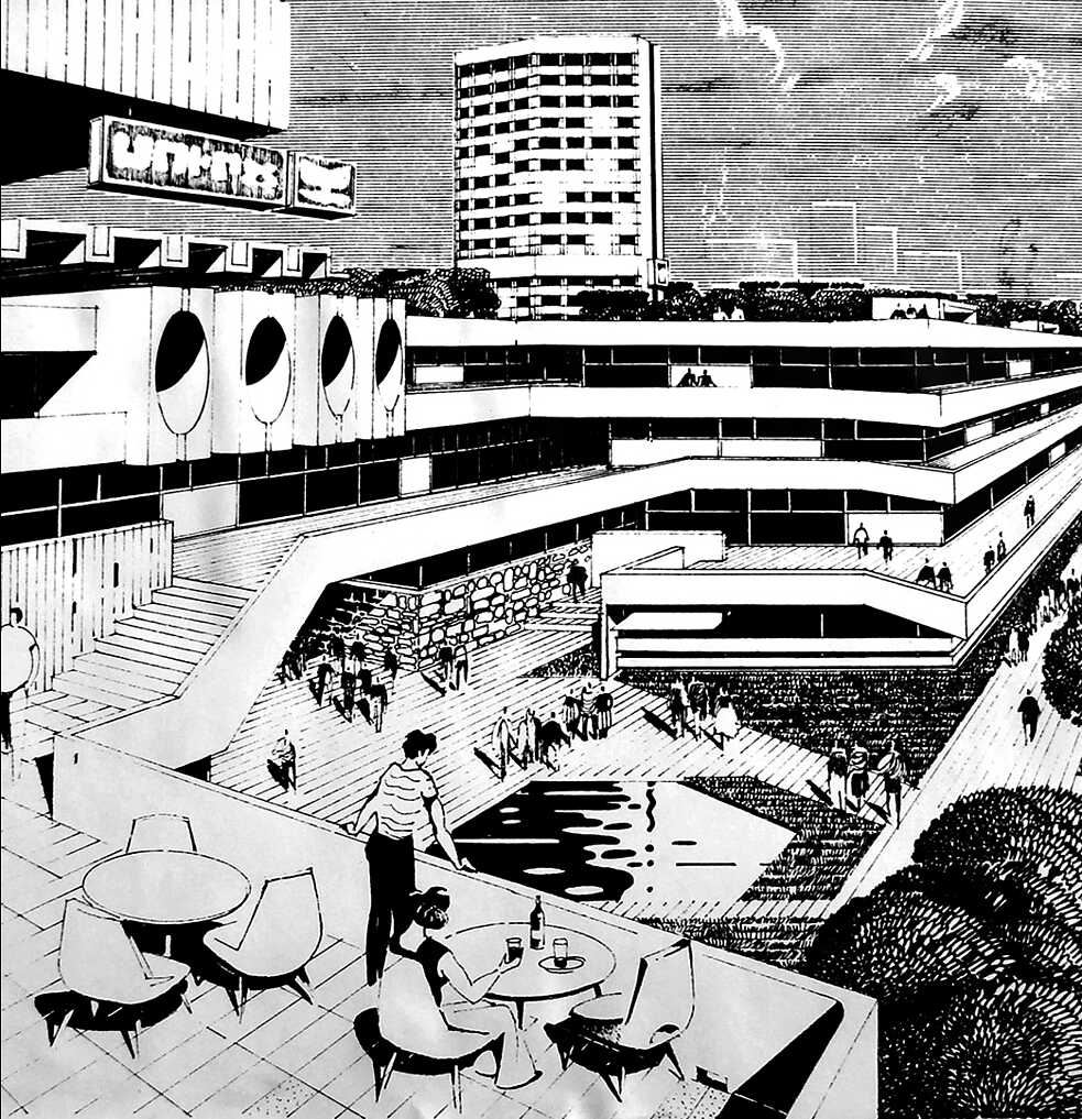 Entwurfsskizze eines öffentlichen Wohngebietszentrums (Jerewan), Architekt: M. Towmasjan // 1982