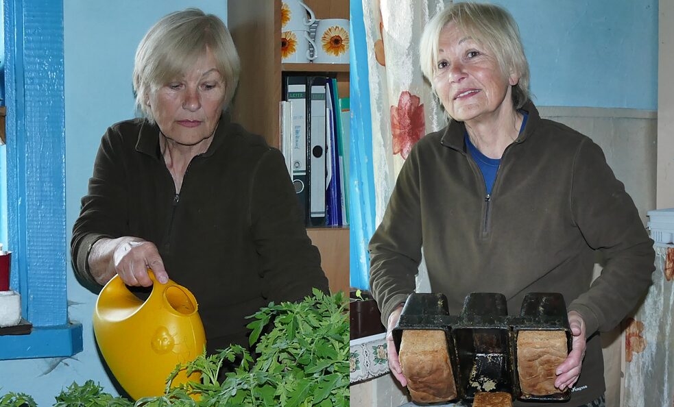 Karin kümmert sich um den Garten. Sie backt selbst auch Brot und Kuchen.