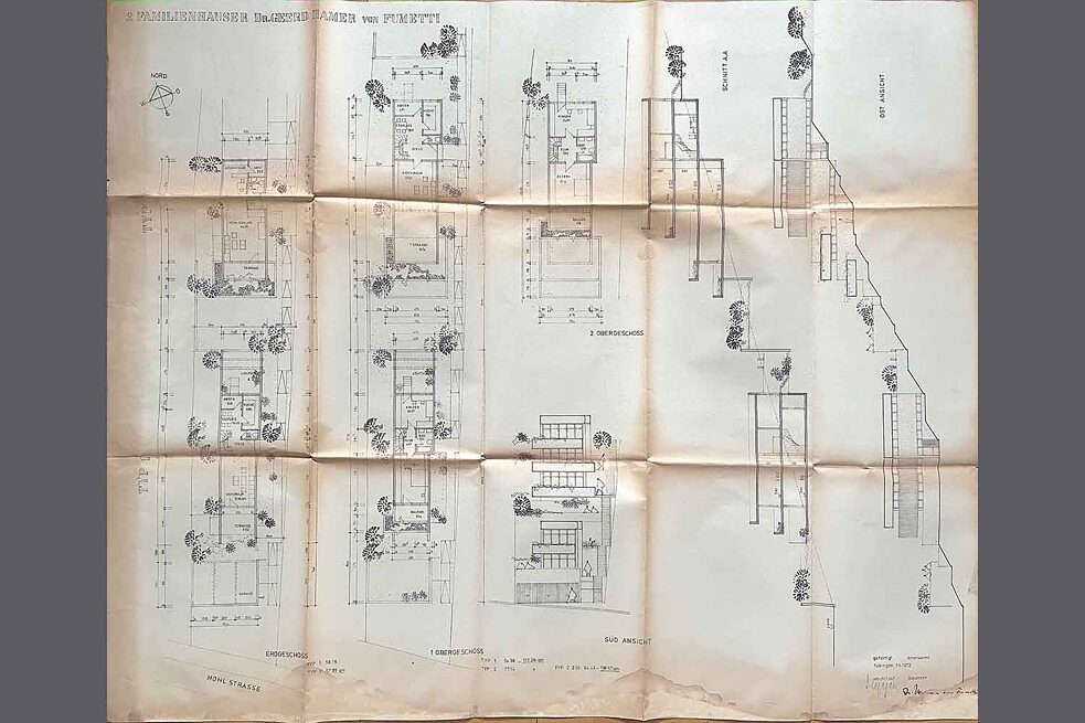 Bebauungsplan von zwei Familienhäusern in Tübingen, 1972