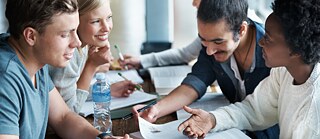 Vier junge Menschen beim gemeinsamen Lernen