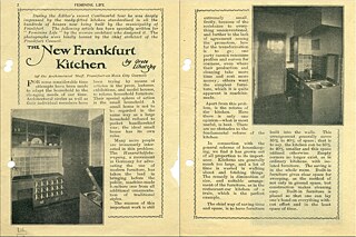 The New Frankfurt Kitchen“, London, 1928 Zeitungsausschnitt (Reproduktion) The Feminine Life, 1928