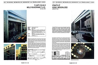 Milli Reasürans T.A.Ş. Genel Müdürlük Binası, Ulusal Mimarlık Ödülleri kapsamında 1994 yılında Yapı Dalı Başarı Ödülü’ne layık görülmüştür 