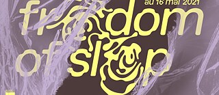 grafisches Design mit dem Titel Freedom Of Sleep auf schwarzen Hintergrund und teils mit lila Schleier überzogen