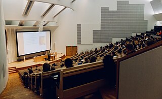 People sitting in a lecture hall at Aalto University, Espoo, Finland