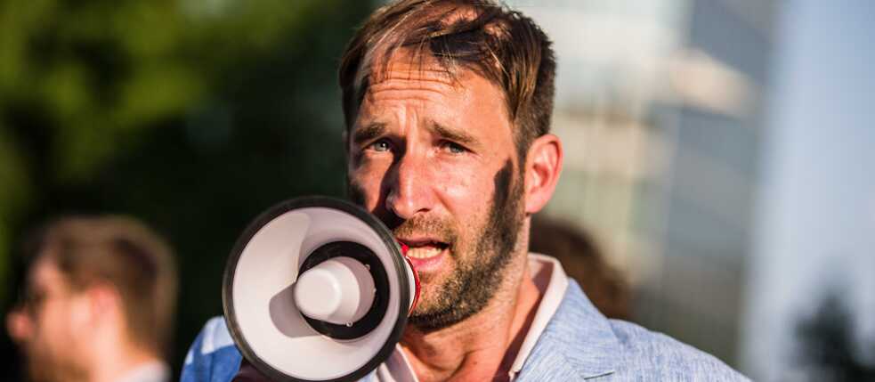 Philipp Ruch, the director of the artist collective Centre for Political Beauty, in Berlin in 2018.