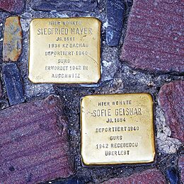 Die Stolpersteine für Siegfried Mayer und Sofie Geismar beim Einhang zur Alten Burse in Freiburg
