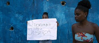 „Wir wollen Frieden und Gerechtigkeit“: Protest gegen die Tötung des Studenten Gabriel Pereira Alves am 9. August 2019 auf dem Weg zur Schule in Rio de Janeiro durch eine verirrte Kugel bei einem Schusswechsel zwischen Polizei und Kriminellen 