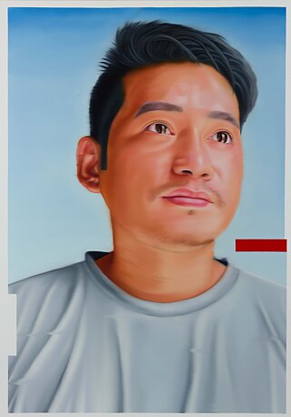 Yam Kaucha is 29 years old from Nepal. He has been working in a shipping company in Dubai (UAE) for seven years.  Painting detail: oil on canvas, 60 x 42 inches, year: 2020 