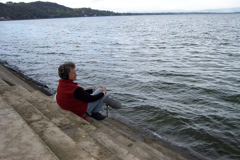 Annea Lockwood in Serbia, recording A Sound Map of the Danube, 2003. Image courtesy of the artist