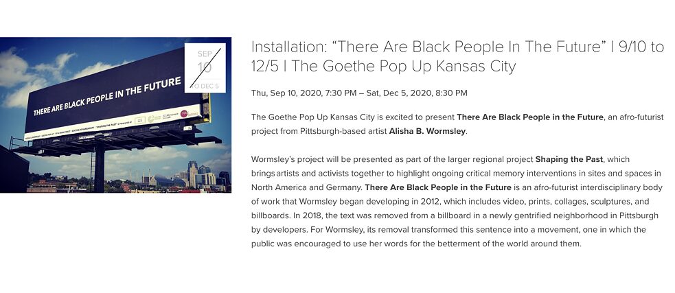 Installation: “There Are Black People In The Future” | 9/10 to 12/5 | The Goethe Pop Up Kansas City