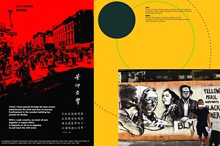 LINKS: Plakat ‚Stay Strong‘ für das Projekt „Love Letters to Chinatown“, 2020; RECHTS: Richard Choi, Wandgemälde in Oakland, Kalifornien, 2020