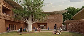 Planungsentwurf des neuen Goethe-Instituts Dakar entworfen von Kéré Architects. Mit nachhaltigen lokalen Materialien wird ein neuer Lern-, Arbeits- und Begegnungsraum geschaffen. | Copyright: Kéré Architecture