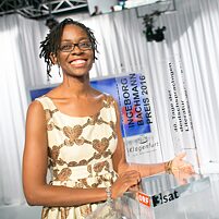 Sharon Dodua Otoo receiving the Ingeborg Bachmann Prize in 2016.