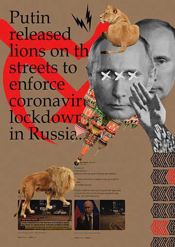 Collage: Wladimir Putin, Löwen 