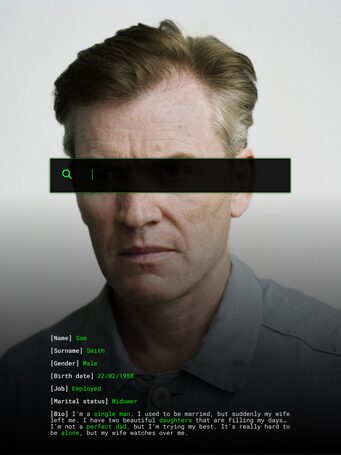 Porträt eines Mannes mit einem Internet-Suchbalken über den Augen 