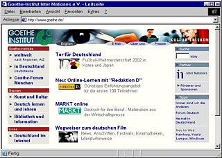Fußball, deutsche Sprache und deutscher Film: Die Homepage im Jahr 2002. 