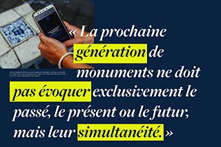 Ouvrez l'appareil photo de votre téléphone intélligent, pointez le code RQ et suivez le lien vers la plateforme en ligne. The Dispersed Memorial, 2020 - en cours. 