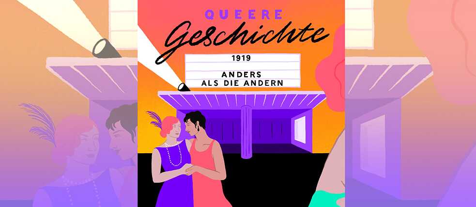 An illustration showing two people in front of a movie theater